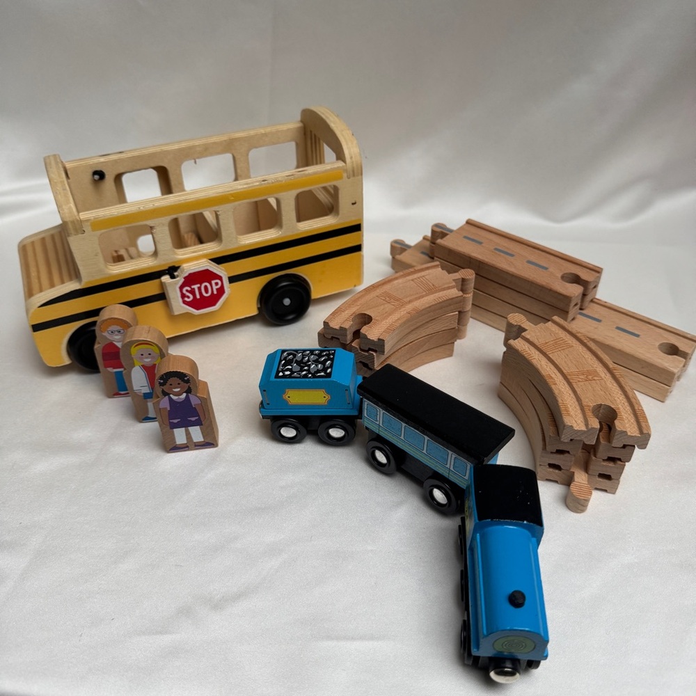 Melissa & Doug School Bus & Train Set - Picture 1 of 7